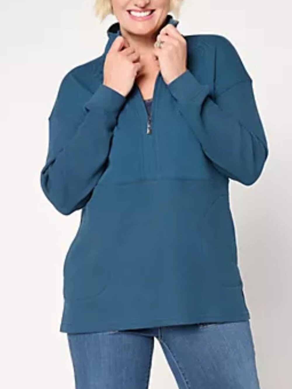 Mixed Media Micro Waffle Half Zip Top